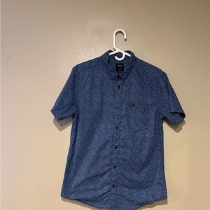 RVCA Men's Size M Slim Fit Blue White Polka Dot Short Sleeve Button Up Shirt